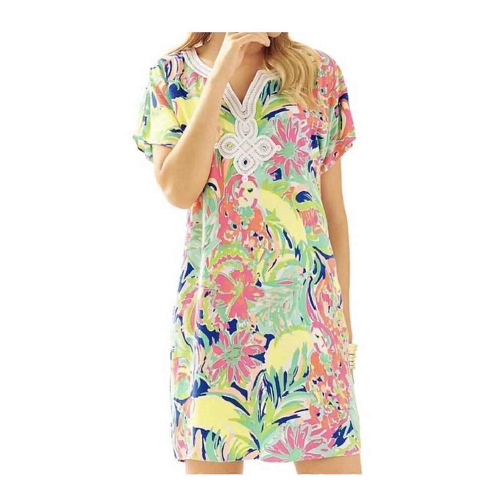 Lilly Pulitzer Harlow Tunic Dress Casa Banana Print Short Sleeve Mini Shift